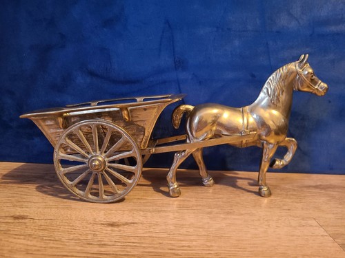 Antique brass horse and - brass, cart