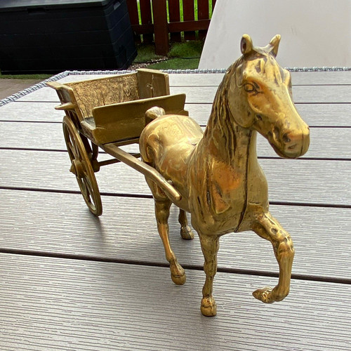 Brass horse and cart - brass,