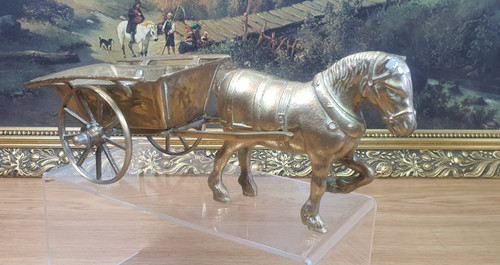 Brass horse and cart - and, model