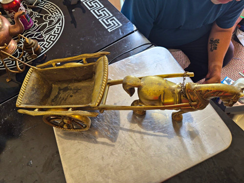 Brass horse and cart - brass,
