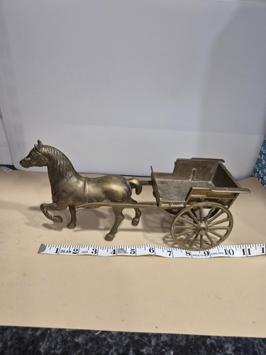 Brass horse and cart model - brass,
