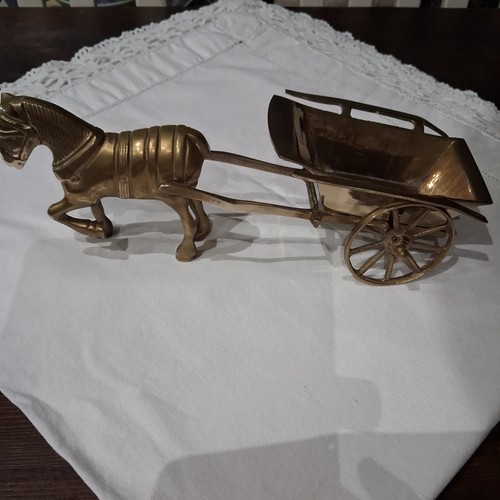 Vintage brass horse and - brass, cart