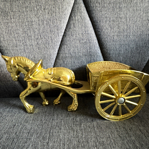 Brass horse cart figurine - brass,