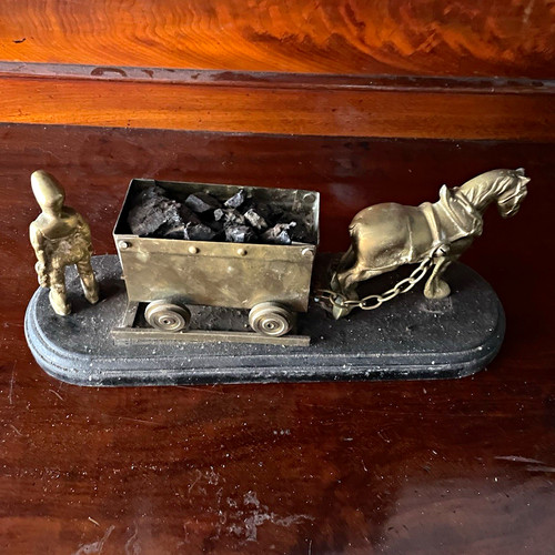 Brass horse drawn coal cart - brass,