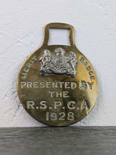Vintage rspca 1928 horse brass - rspca,