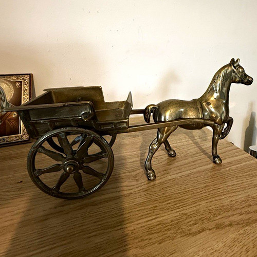 Brass horse cart - cart, model