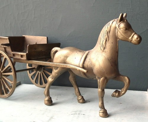 Vintage brass horse - , cart