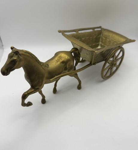 Vintage brass horse - and, cart