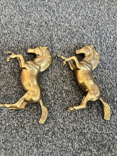 Pair brass rearing horse - pair,