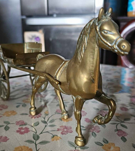 Brass horse and cart ornament - brass,