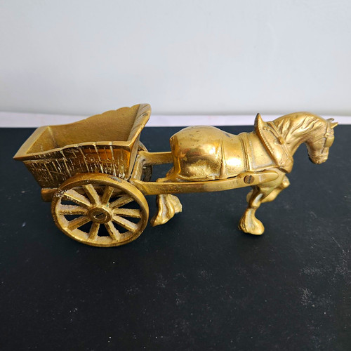 Solid brass horse pulling cart - solid,