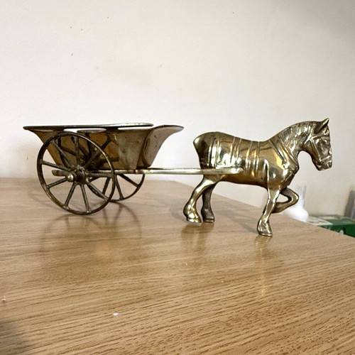 Brass horse and cart wagon - horse,