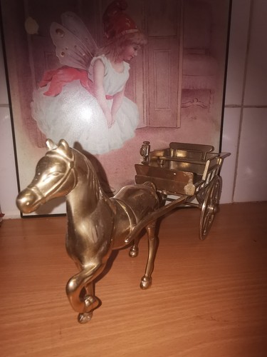 Solid brass horse and - solid, cart