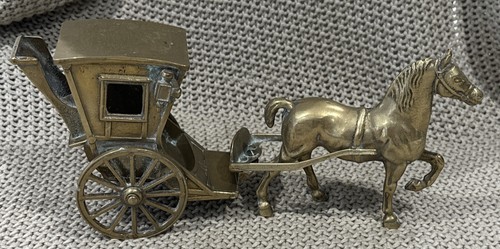 Vintage brass horse and cart - horse, /