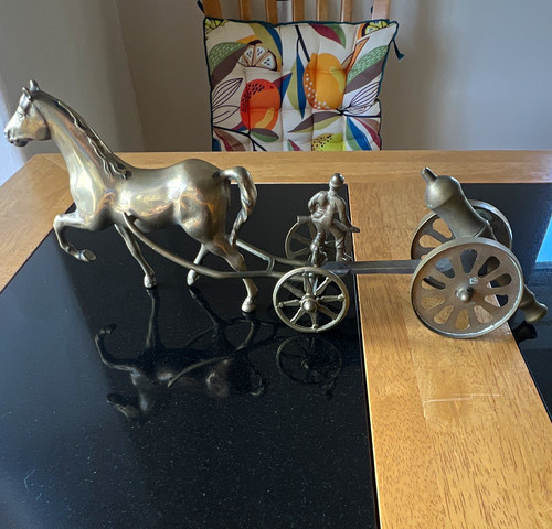 Brass horse cart figurine - cart,
