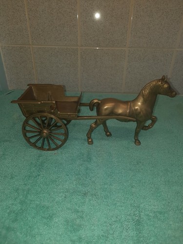 Vintage brass horse and - , cart