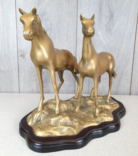 Vintage brass horses ornament - horses,
