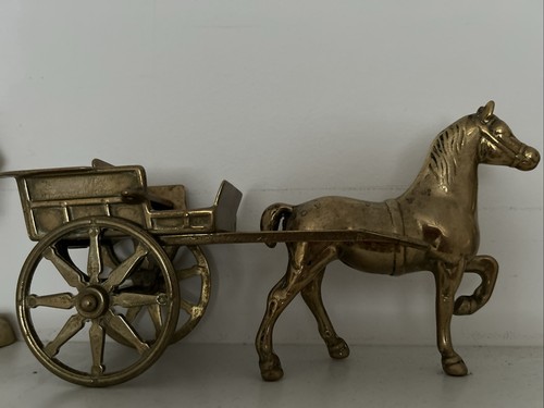 Brass horse and cart - and,
