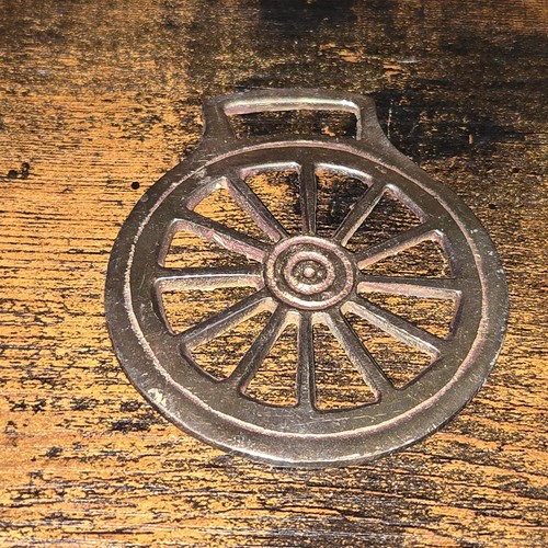 Vintage cart wheel horse brass - horse,